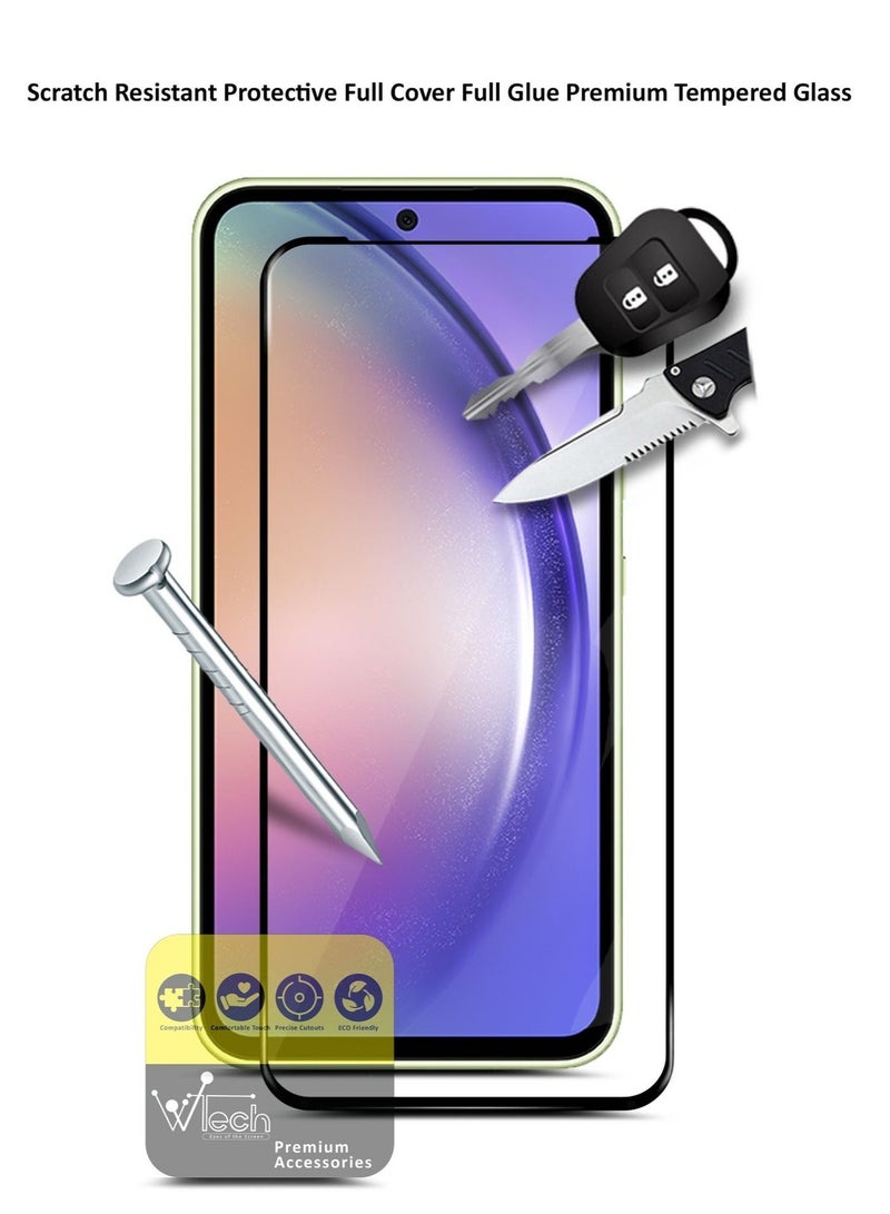 دبليو تيك واقي شاشة من الزجاج المقوى بالغراء كامل السطح E2E فاخر لهاتف Samsung Galaxy A54 5G شفاف / أسود - Image 2